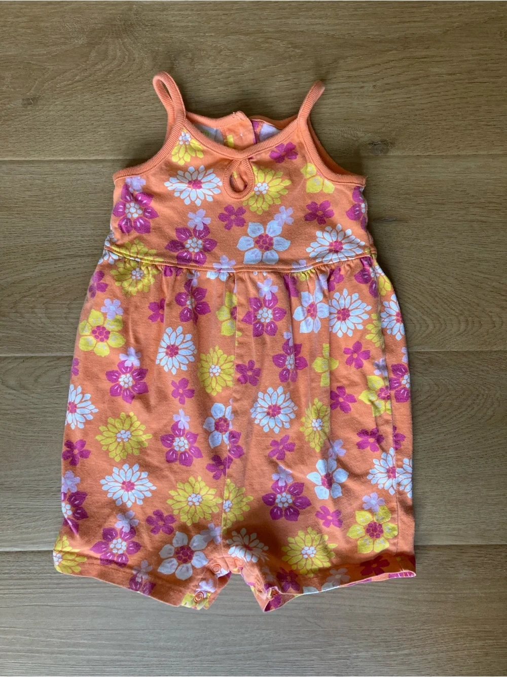 Vintage Gum Balls Orange Floral Cotton Romper with Keyhole Top